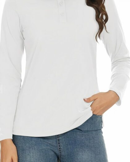 Polo à manches longues blanc avec une déclinaison des teintes disponibles