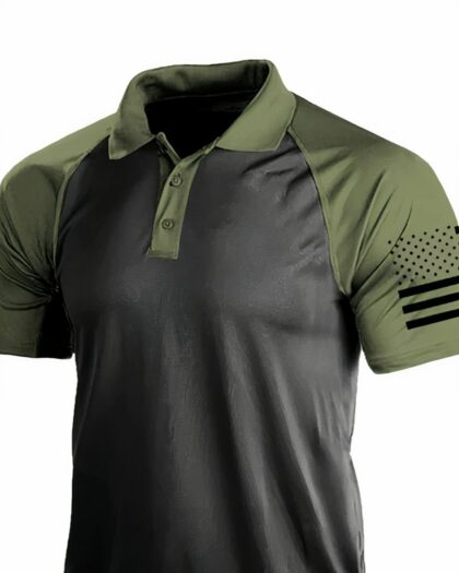 Polo noir et kaki à manches courtes