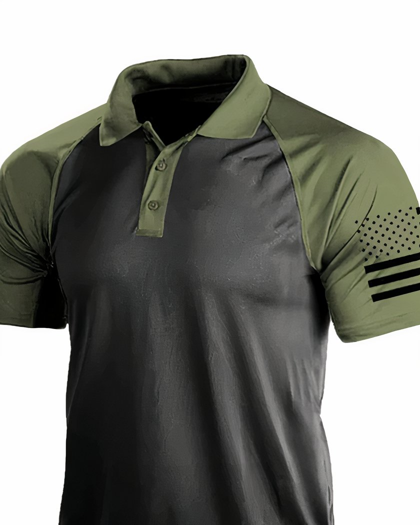 Polo noir et kaki à manches courtes