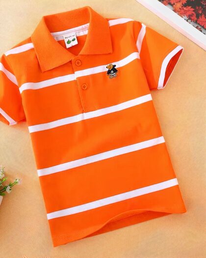 Polo à manches courtes rayures fines en coton pour garçon
