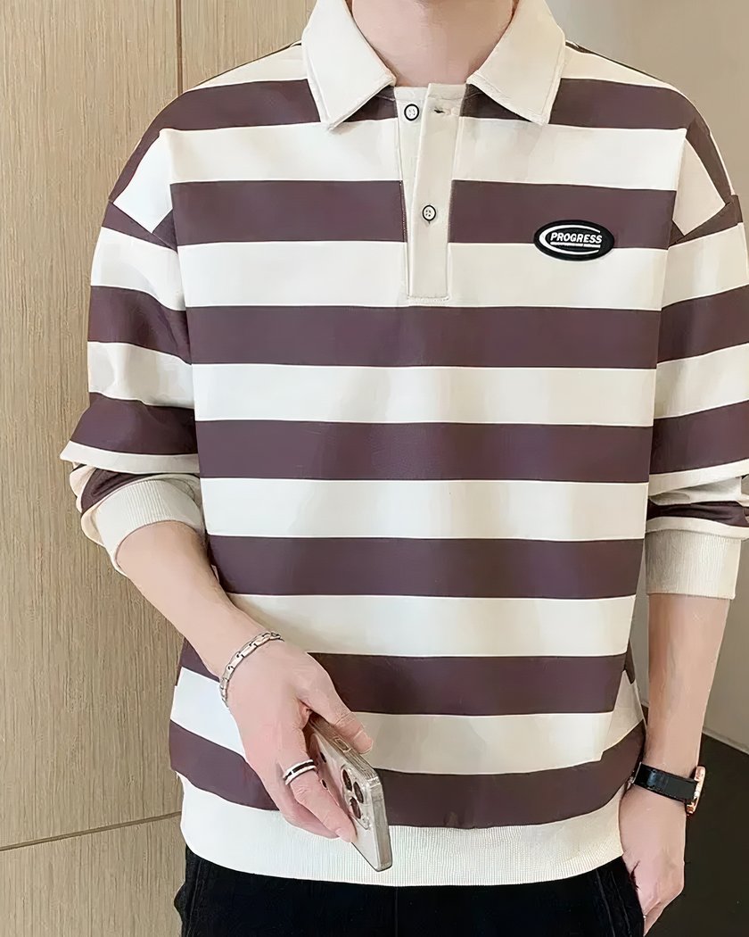 Polo A Rayures Manches Longues Pour Entrainements De Rugby