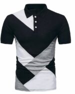 Polo à manches courtes avec des bandes de couleurs différentes : noir, gris et blanc