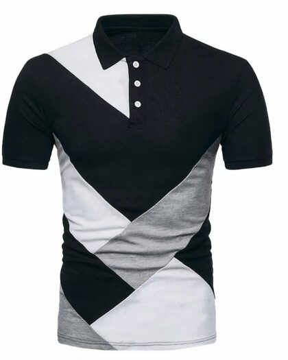 Polo à manches courtes avec des bandes de couleurs différentes : noir, gris et blanc