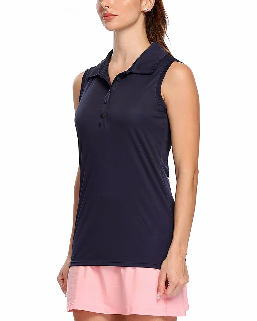 Polo De Sport Sans Manches En Fibre Pour Femme Bleu Marine Xs