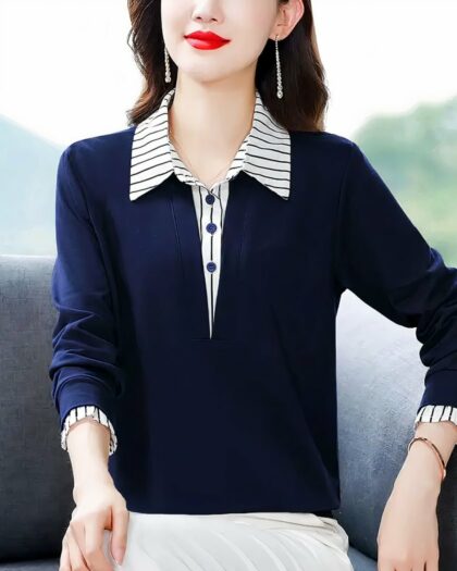 Polo femme chic manches longues et rayures