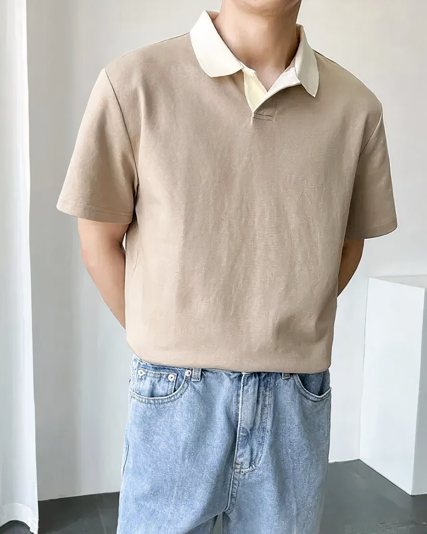 Polo Large Sans Boutons Pour Homme Beige S 2