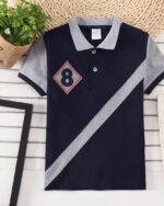 Polo rugby classique bleu marine et gris pour enfant à manches courtes de 2 à 14 ans
