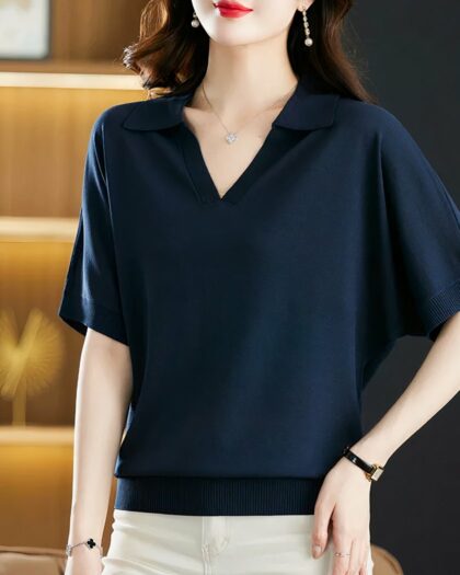 Polo sans boutons à coupe large pour femme