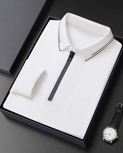 Polo zippé à manches longues en coton pour homme en 6 couleurs