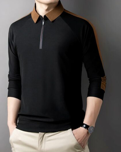 Polo zippé d'été décontracté à manches longues pour homme