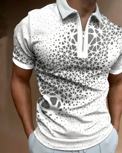Polo zippé pour homme à motifs géométriques abstraits