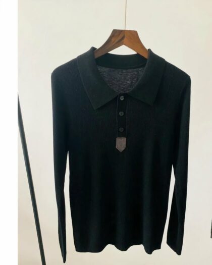 Pull polo à manches longues en laine