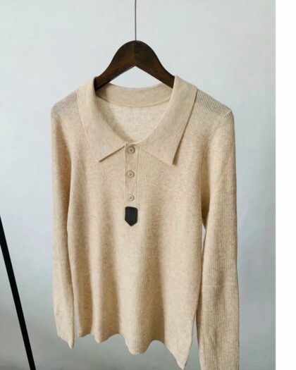 Pull polo à manches longues en laine