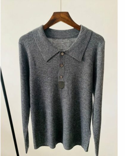 Pull polo à manches longues en laine