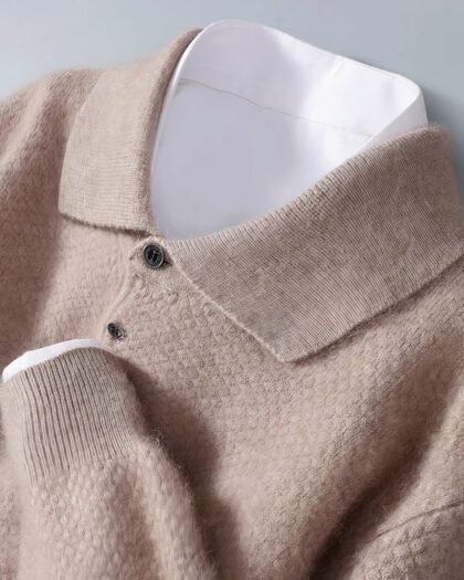 Pull polo en cachemire à manches longues pour homme