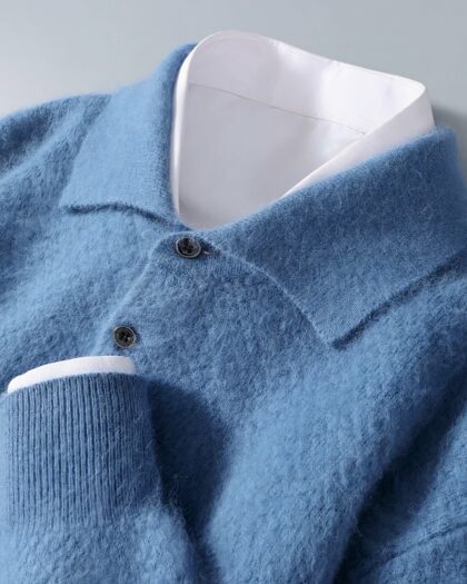 Pull polo en cachemire à manches longues pour homme