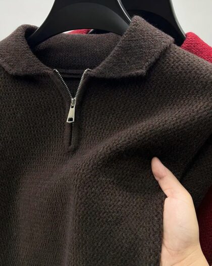 Pull polo zippé homme