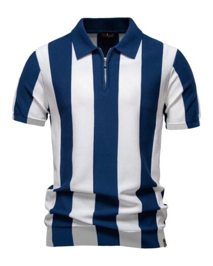 Polo zippé homme rayé bleu style rétro