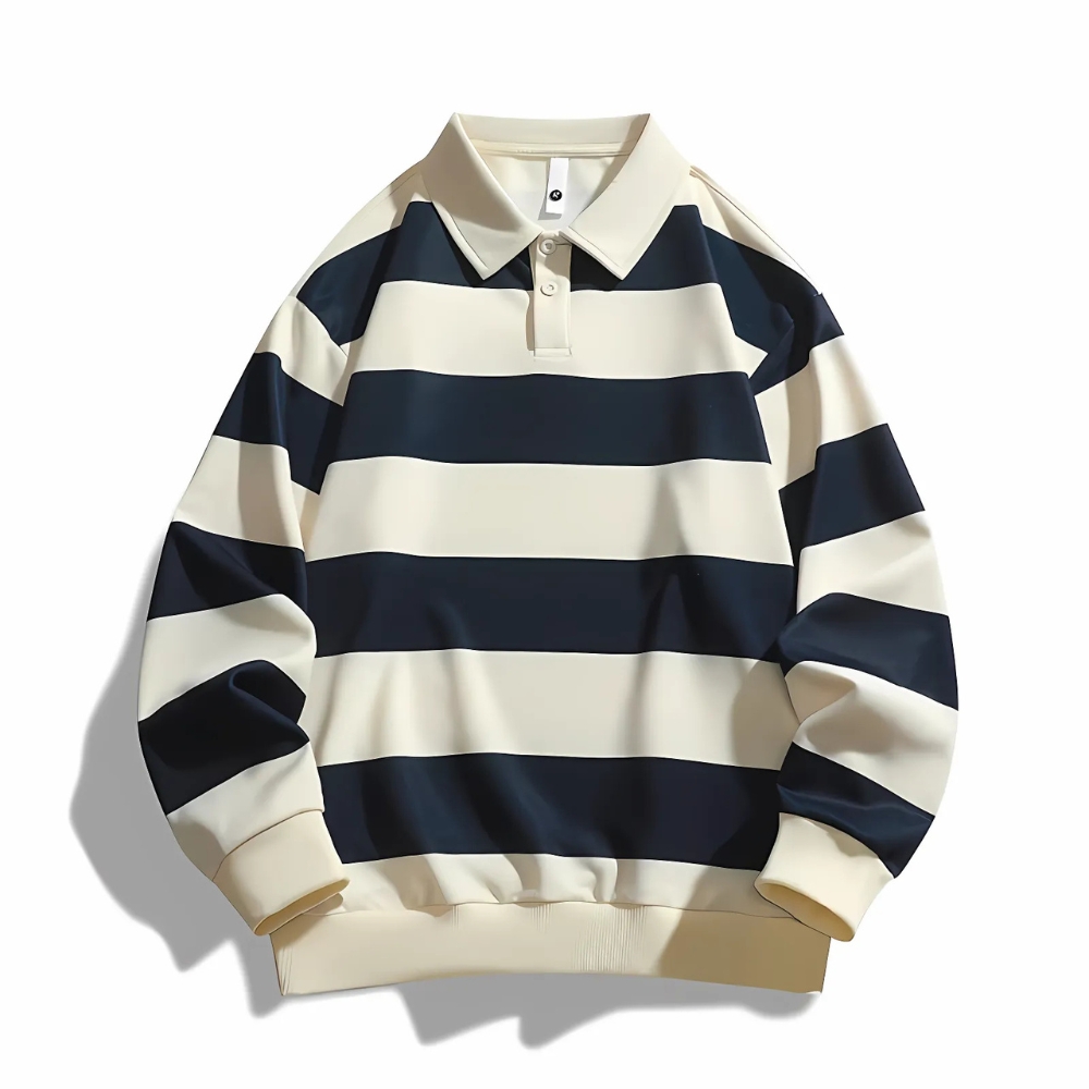 Polo marinière pour homme style vintage sur fond blanc