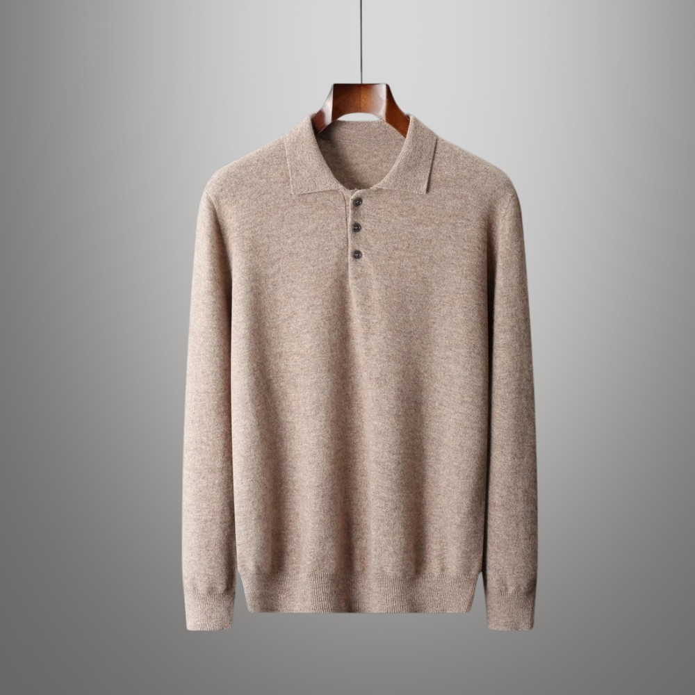 Pull polo pour homme 100% laine mérinos Pull polo beige pour homme en laine mérinos sur fond gris