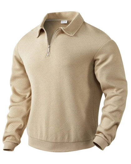 Polo décontracté à manches longues avec un col zippé, beige.