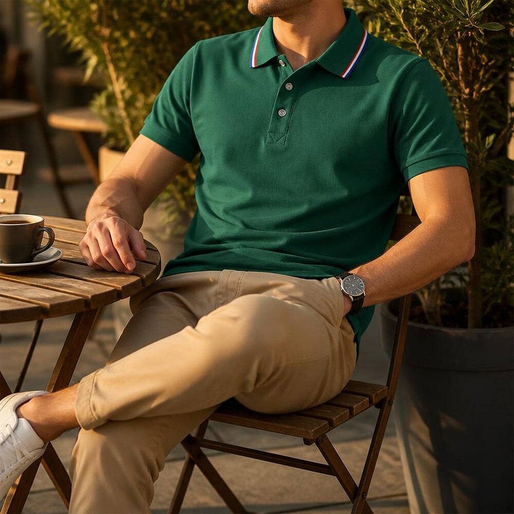 Polo chic col bleu blanc rouge pour homme – Image 4